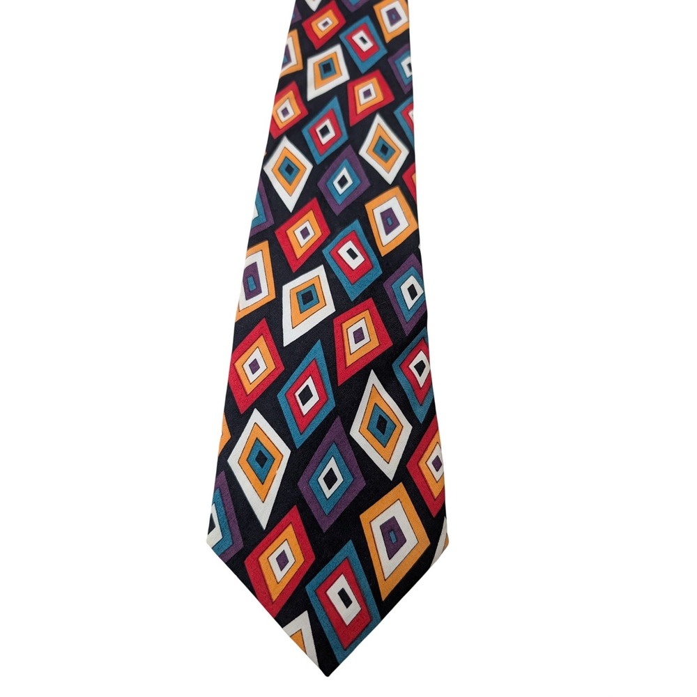 Vintage McGregor Tie  Multicolor Geometric Diamond Cotton‎ Retro Mod USA Made